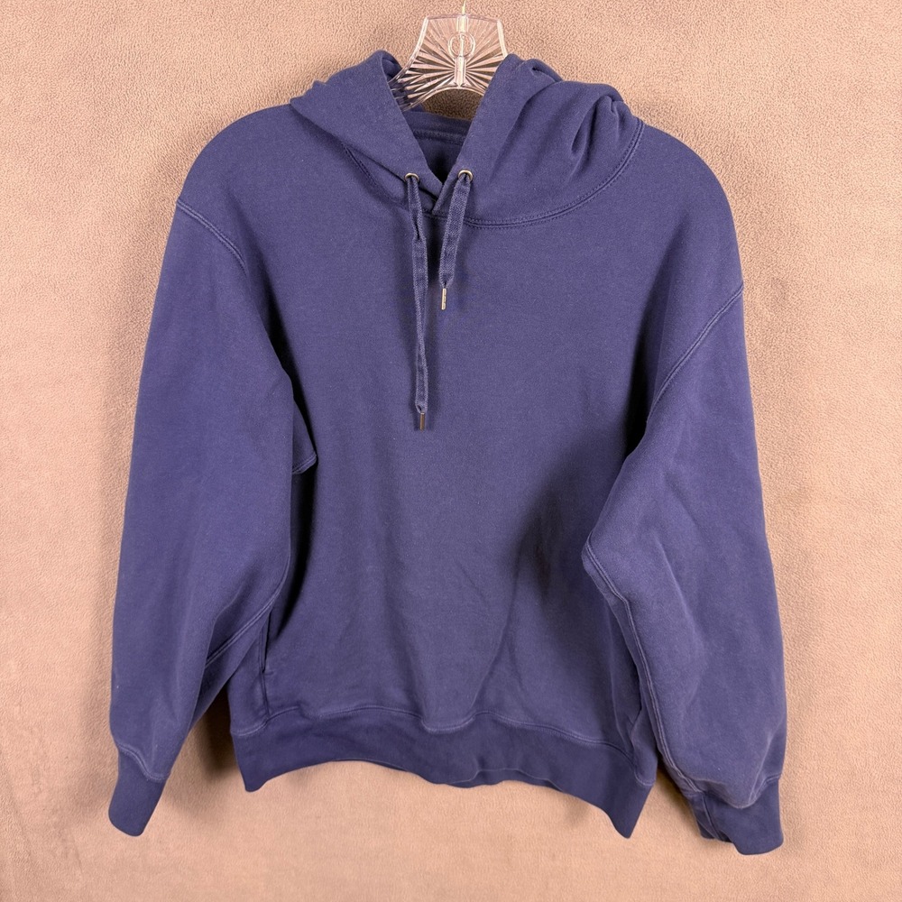 Uniqlo Hoodie Mens Medium Blue Pullover Reverse Weave Heavyweight Sweatshirt